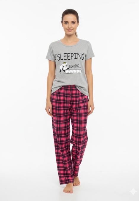 Pijama dama ,cu maneca scurta si pantalon lung ,culoare gri ,Engros